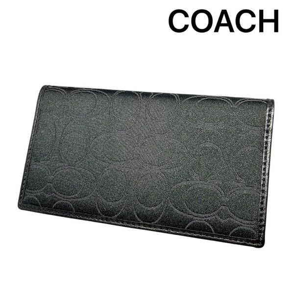 【COACH】コーチ シグネチャー レザー 二つ折り 手帳カバー カード入れ ブラック