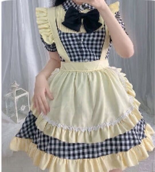 チェック柄 メイド服ブラックLL