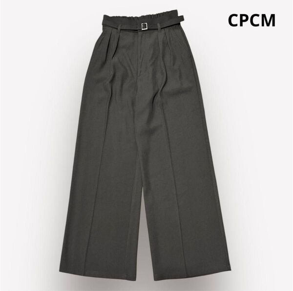 未使用 CPCM シーピーシーエム ベルト付きタックワイドパンツ M グレー