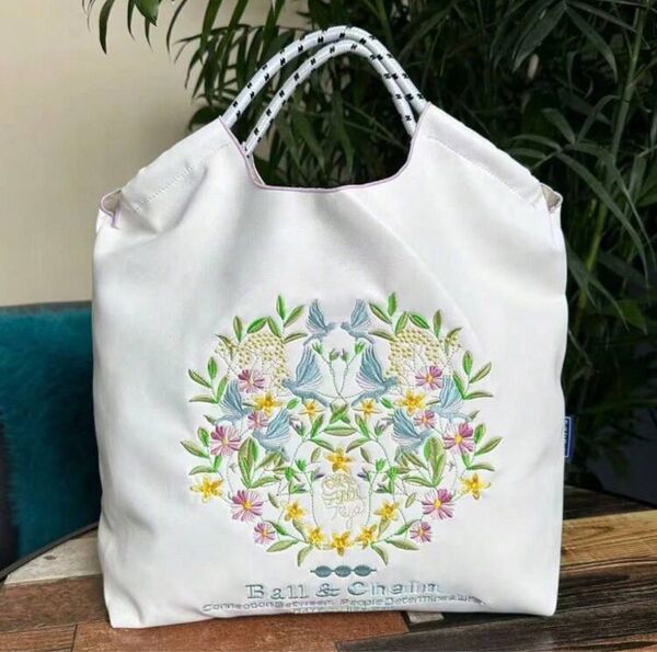 エコバッグ PUレザー ホワイト ショルダーバッグ トートバッグ 刺繍 軽量 大容量