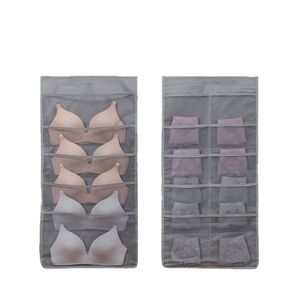 新品未使用クロゼット吊り下げ収納ポケット下着収納ネクタイ ハイソックス 靴下 小物収納吊り下げ収納両面サイトメッシュグレー15個口