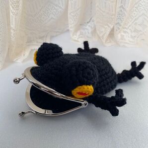 カエル がま口 財布 ブラック ハンドメイド