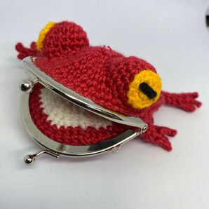 カエル がま口 財布 ハンドメイド レッド