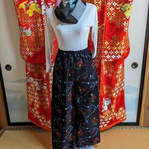 古布リメイク・久留米絣ワイドパンツ