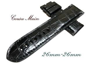 CousuMain 26mm-26mm ロングサイズ （PANERAI パネライ 47ミリケース）向　両面クロコダイル 尾錠用 手縫い クロコベルト 時計ベルト R493