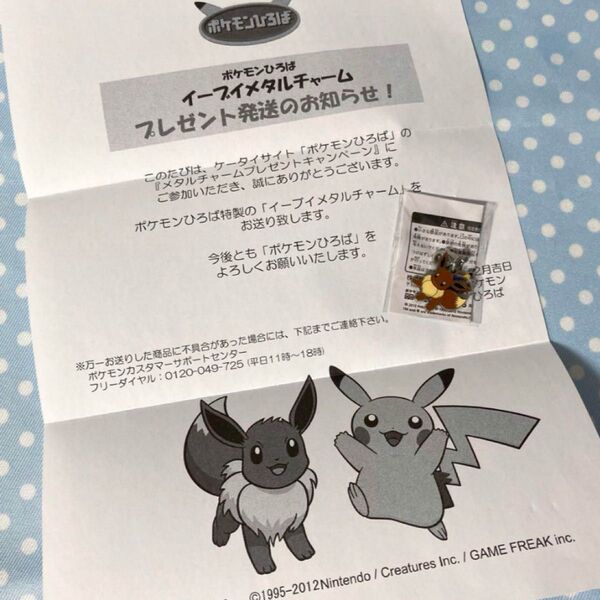 ポケモンひろば イーブイ メタルチャーム 通知書付き