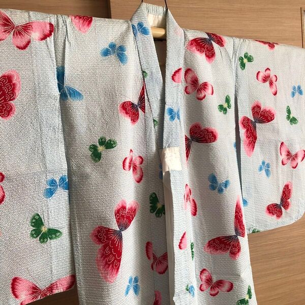 子供用浴衣 蝶柄 ピンク 水色 黄緑 綿