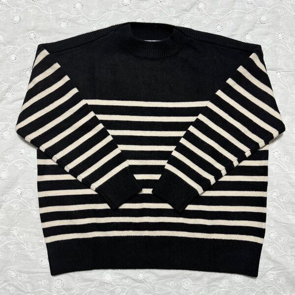 ZARA ザラ ボーダー ニット セーター S オーバーサイズ 厚手 ブラック
