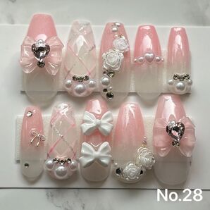 ネイルチップNo.28 ピンク ガーリー 量産型 ワンホン ネイル