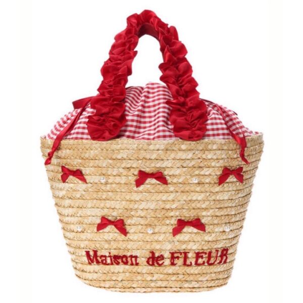 maison de fleur メゾンドフルール フリルハンドルリボンカゴバッグ