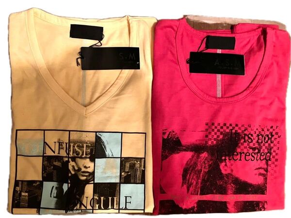 新品 2枚セット A.S.M メンズVネック Tシャツ アトリエサブメン