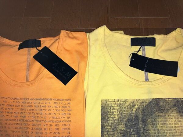 新品 A.S.M メンズVネック Tシャツ 2枚セット オレンジ&イエロー