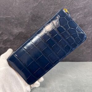 クロコダイル 本革 長財布 ネイビー 希少 ワニ革 紺色 ハンドメイド 新品未使用