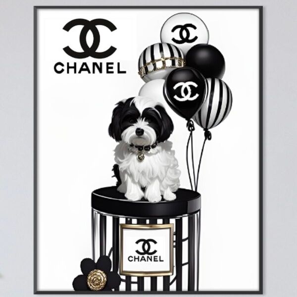 G042 アートポスター インテリア CHANEL シャネル 犬 モノクロ