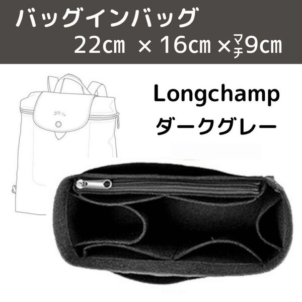 バッグインバッグ リュック ロンシャン 小物収納 整理 便利 ダークグレー