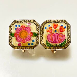 北欧風 花とハート イヤリング ハンドメイド