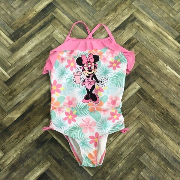 MZ253 ディズニージュニア ミニー ワンピース水着 女の子 女児 ピンク サイズ7 110前後 クリーニング済み