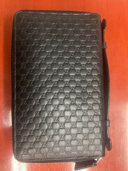 【未使用級】 GUCCI マイクロシマ オーガナイザー トラベルケース 長財布 ハンドバッグ ブラック 黒 レザー メンズ
