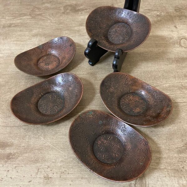 寶暦堂造 銅製 古茶托 5枚 アンティーク品 時代 宝暦堂 金属工芸
