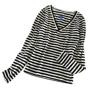 【美品】element エレメント カットソー 長袖 ボーダー Vネック ロゴ刺繍 ロンT サイズS