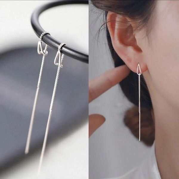 silver チェーンピアス シルバー アメリカンチェーン S925 韓国