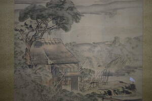 Art hand Auction [Authentique] / Mori Kansai / Paysage sous la pluie / Field House / Hotei-ya Hanging Scroll HH-269, Peinture, Peinture japonaise, Paysage, Vent et lune