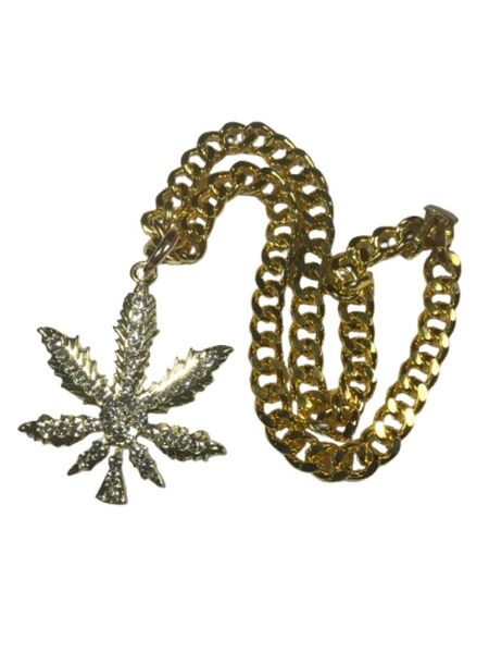 マリファナネックレス キューバンチェーン ゴールド 50cm 金 大麻 ガンジャ ヒップ ホップ HipHop 喜平 ラッパー