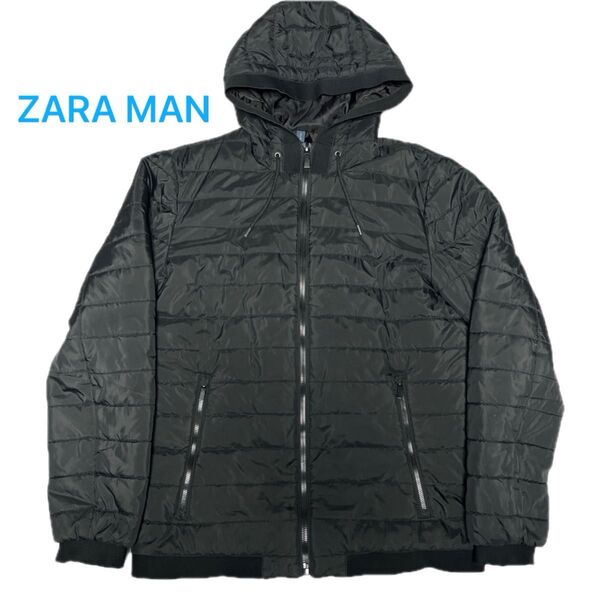 ZARA メンズ Lフード付きジャケット 黒 ブラック シンプル アウター