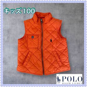 人気 ポロラルフローレン キルティングベスト オレンジ キッズ 100 刺繍ロゴ ベスト