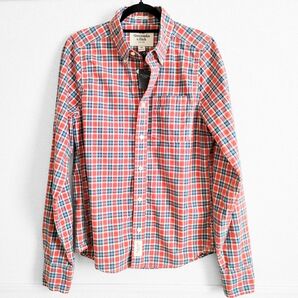 【新品・未使用】Abercrombie&Fitch アバクロンビー&フィッチ シャツ 長袖 メンズ Mサイズ チェック柄 赤茶&紺