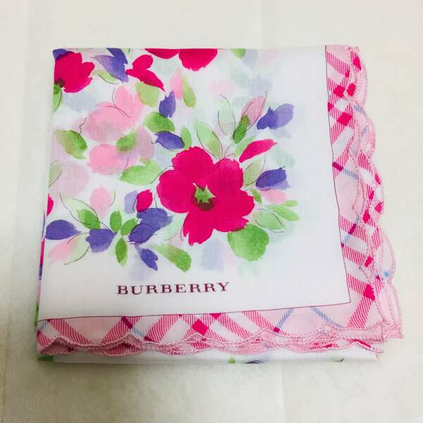 ＜21＞即決！新品未使用◆ バーバリー Burberry ハンカチ ◆ ノバチェック レディース 花柄 パイピング