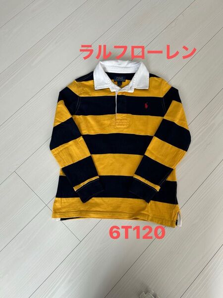 ラルフローレン ラガーシャツ 長袖 カットソー 6T 120 紺×黄色 ボーダー