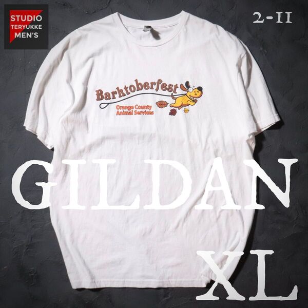GILDAN Tシャツ プリント ロゴ 犬 古着 オーバーサイズ XL
