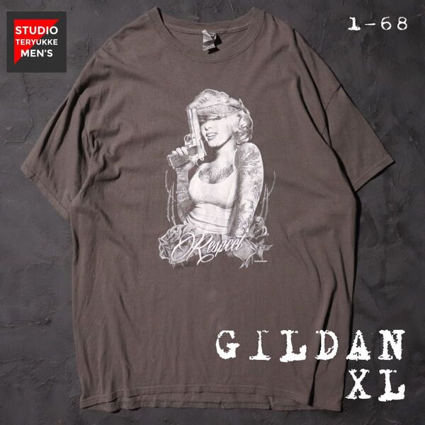 GILDAN Tシャツ マリリンモンロー パロディ 銃 タトゥー XL