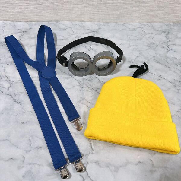 ミニオン コスプレセット 変装衣装 ユニバ ニット帽 ゴーグル サスペンダー 大人