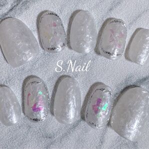 No.1 ネイルチップ パール貝殻糸ジェルネイル 現品即購入大歓迎