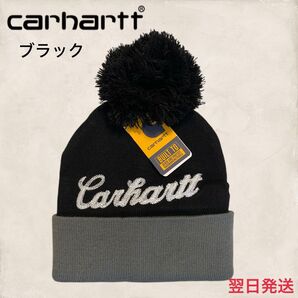 処分セール Carhartt ポンポンニット帽 ニット帽 ニットキャップ ブラック