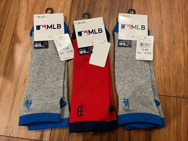 MLB 靴下 3足 ドジャース2足&レッドソックス1足 25-27cm