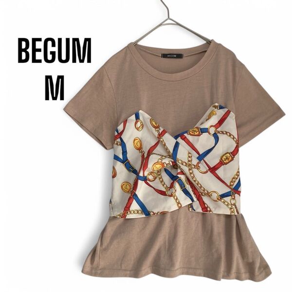 【BEGUM】ビスチェ カットソー 半袖Tシャツ M ベージュ レディース