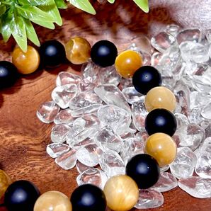 長さ変更可 ゴールデンタイガーアイとブラックアゲート 天然石ブレスレット