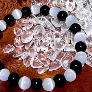 長さ変更可 AAA黒曜石とホワイトキャッツアイ 天然石ブレスレット