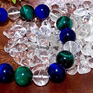 長さ変更可 存在感のある12mm玉タイガーアイとクラック水晶の天然石ブレスレット