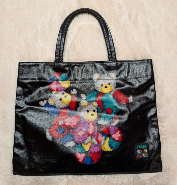 ☆美品☆フェイラー くまさん トートバッグ おけいこバッグ 黒色 ハンドバッグ ブラック A4サイズ可能