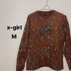 美品 定価6000円 希少デザイン エックスガール ペンキ ロンT サイズ2 M 長袖Tシャツ 秋服