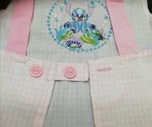 ディズニー 刺繍エプロン★スティッチ 110cm チェック／ピンク_画像2