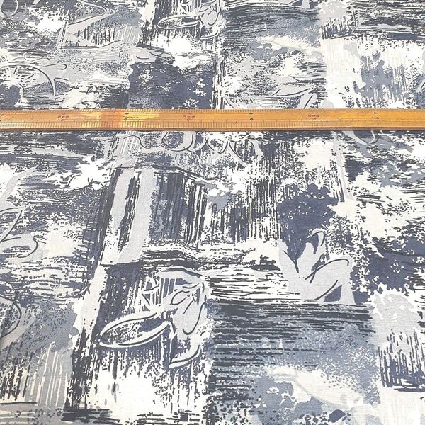 ネイビーグレー抽象的プリント柄シーチング生地 幅140×60cm