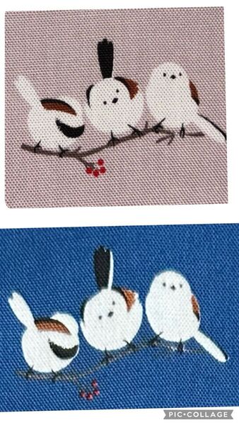 各1mシマエナガ*雪の妖精*綿オックス*コスモテキスタイル*暗青地、ピンク地