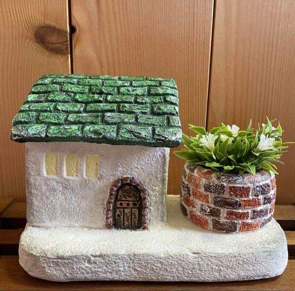 モルタルデコ モルタルハウス 【緑屋根の小さなお家】ハンドメイド