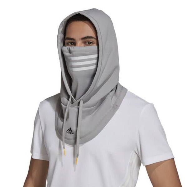 新品 adidas フェイスカバー マスク フード ネックウォーマー グレー バラクラバ アディダス ヘッドカバー吸湿エアロレディ