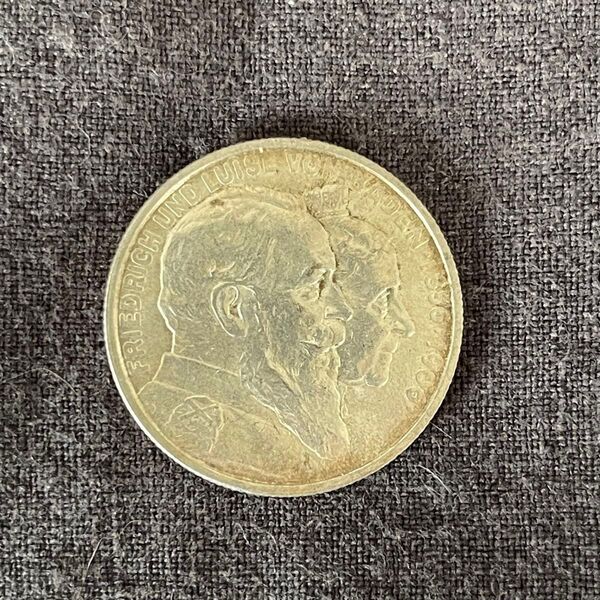 ドイツ帝国 バーデン大公国 フリードリヒ1世 金婚式記念 2ライヒスマルク銀貨 1906年